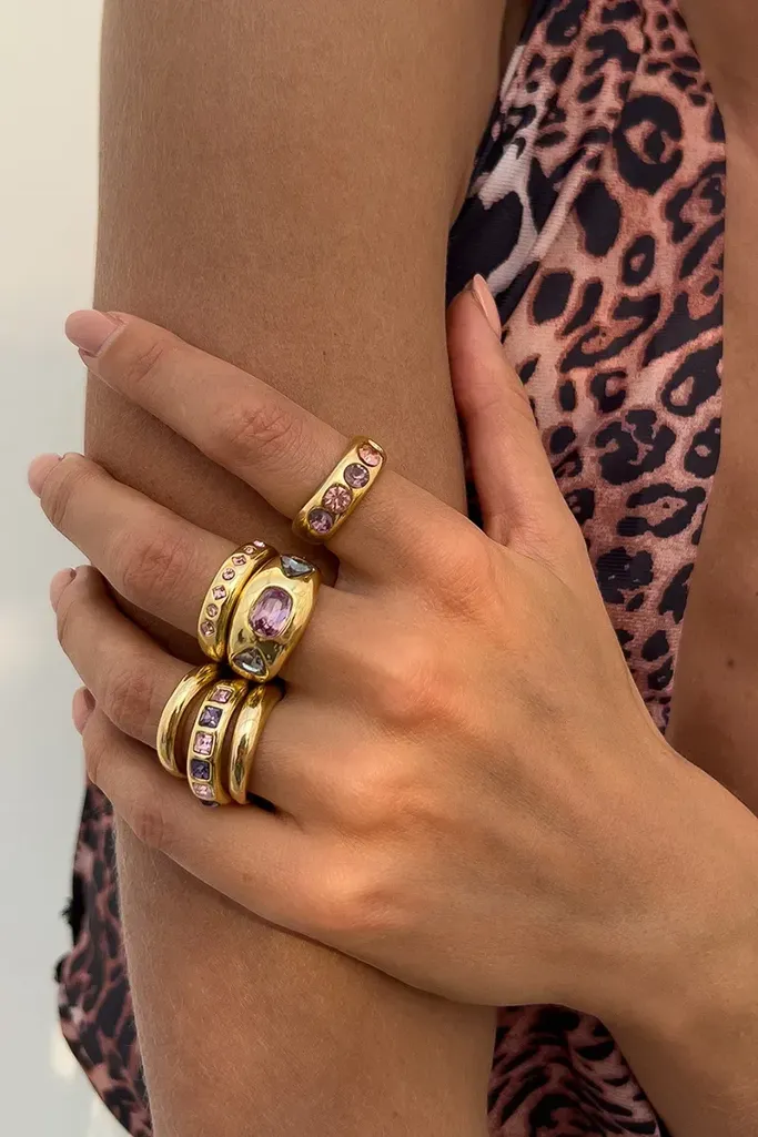 Gold Gemstone Statement Finger Rings - Image 1