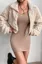 Beige Zip Collar Fur Jacket