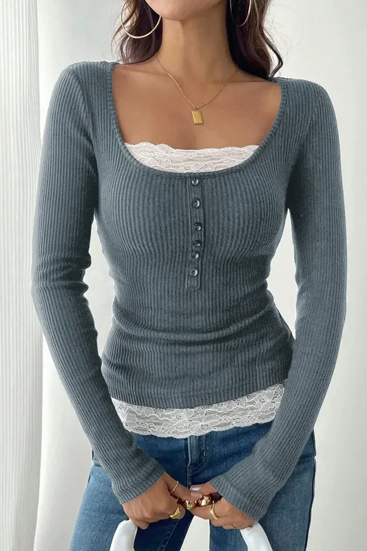 Blue Scoop Neck Fitted Top - NEWME