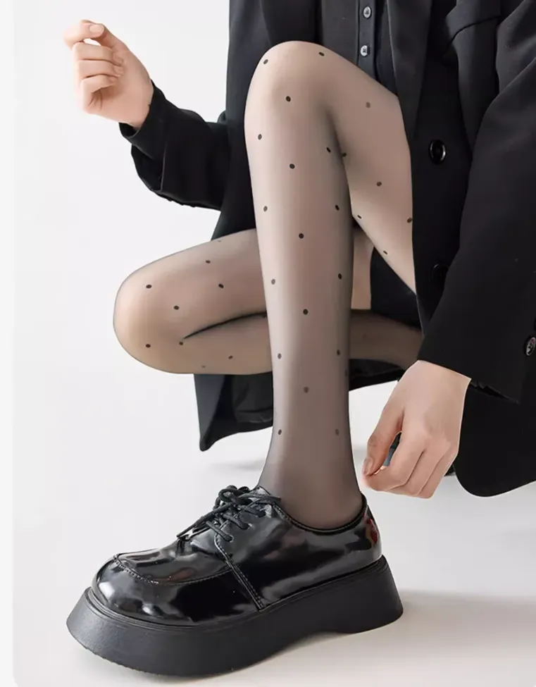 Black Polka Dot Fleece Stockings - Image 1