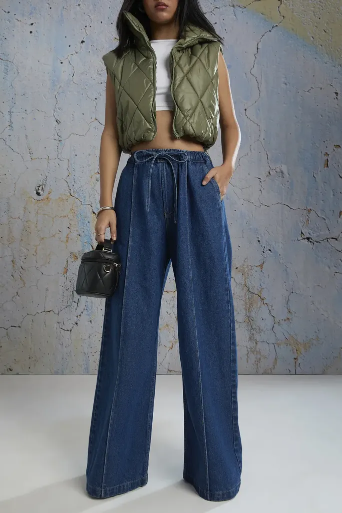 Dark Blue High Rise Wide Leg Jeans - Image 1