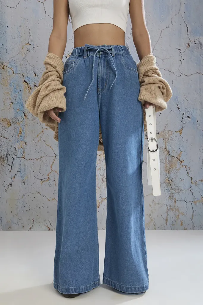 Dark Blue High Rise Wide Leg Jeans - Image 1