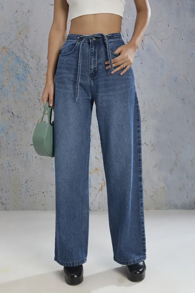 Dark Blue High Rise Straight Fit Jeans - Image 1