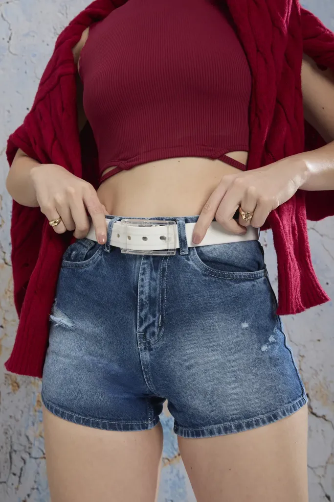 Light Blue High Rise Denim Shorts - Image 1