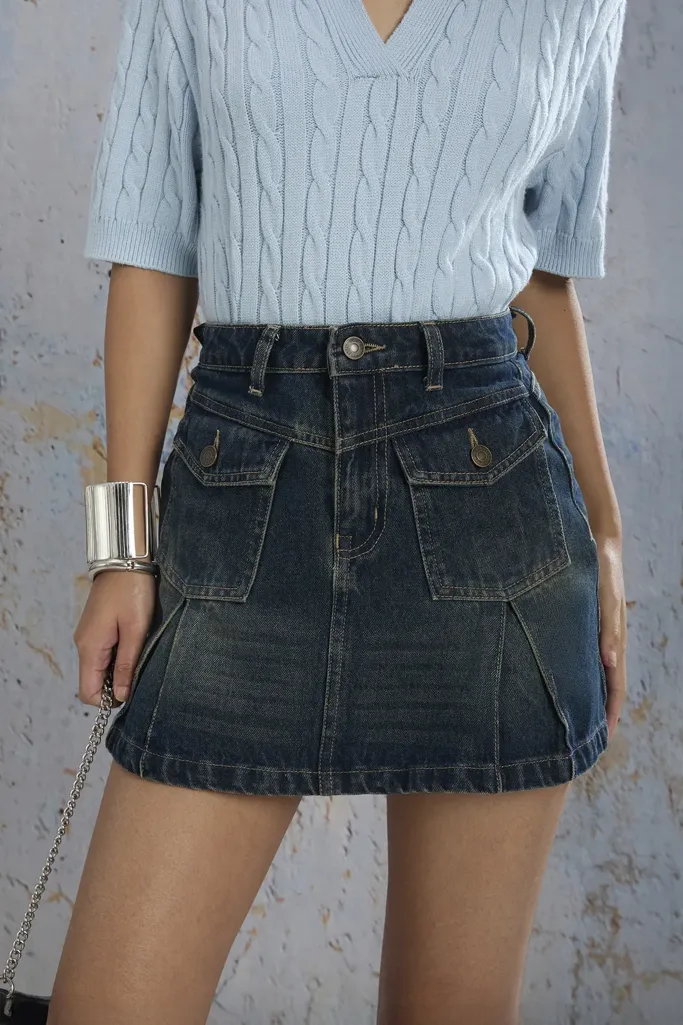 Dark Blue Denim Mini Skirt - Image 1