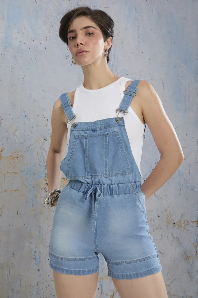 Dark Blue Mini Denim Dungarees - Image 1