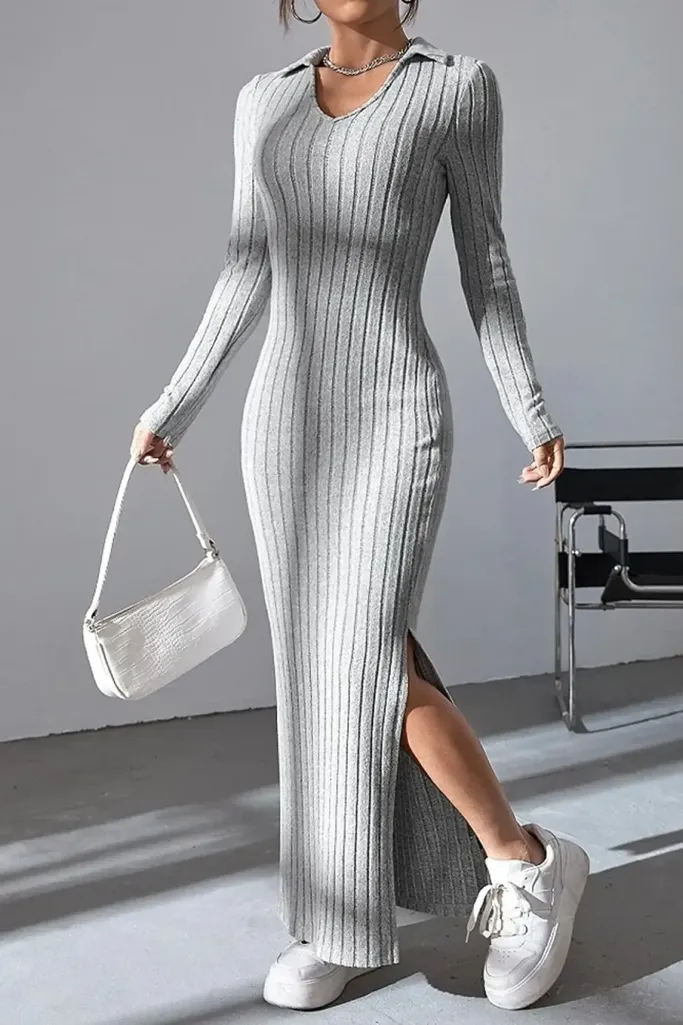 Grey Bodycon Maxi Dress - Image 1