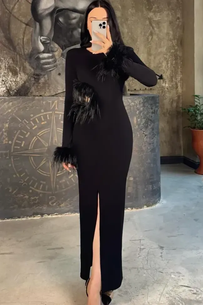 plus size maxi bodycon dress Shop Black High Neck Bodycon Maxi Dress - for Women | OUTZIDR main image 0