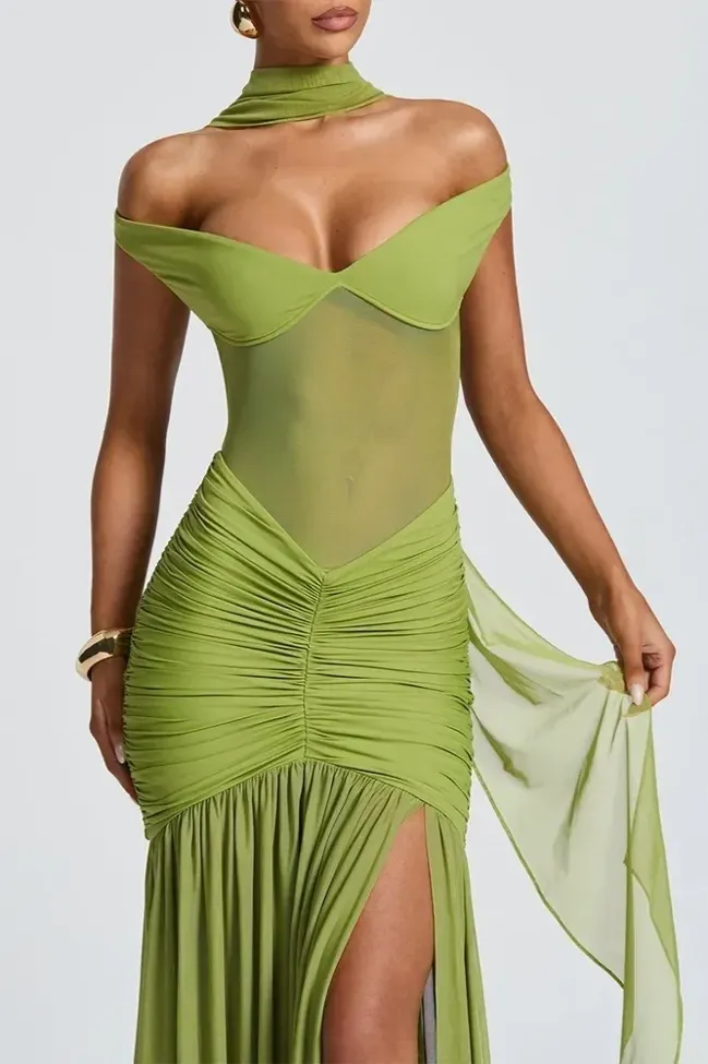Green Off-Shoulder Bodycon Dress - NEWME