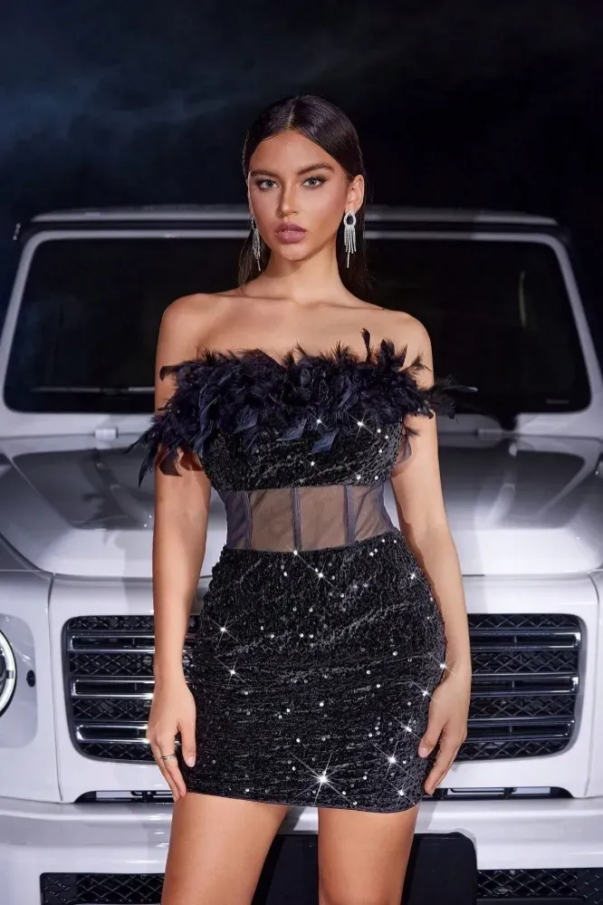 Black Sequin Tube Mini Dress - Image 1