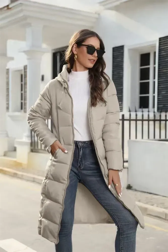 Light Grey Hooded Zipper Coat - Image 1