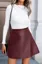 Burgundy High-Rise Pu Skater Skirt