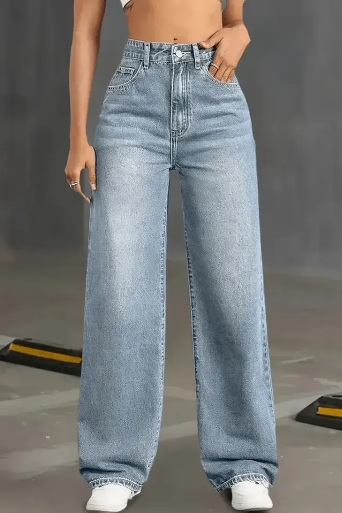 Blue Mid Rise Straight Fit Jeans - Image 1