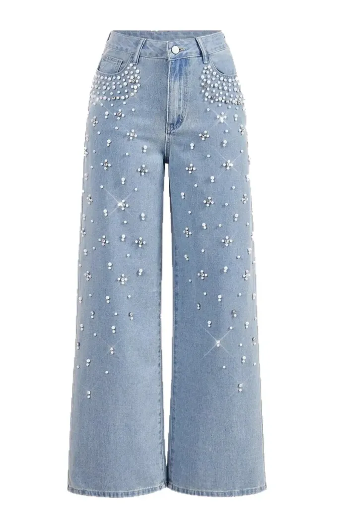 Light Blue Embellished Wide Leg Jeans - Image 1