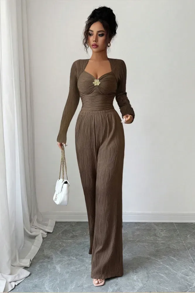 Brown Sweetheart Textured Co-Ord Set - Image 1