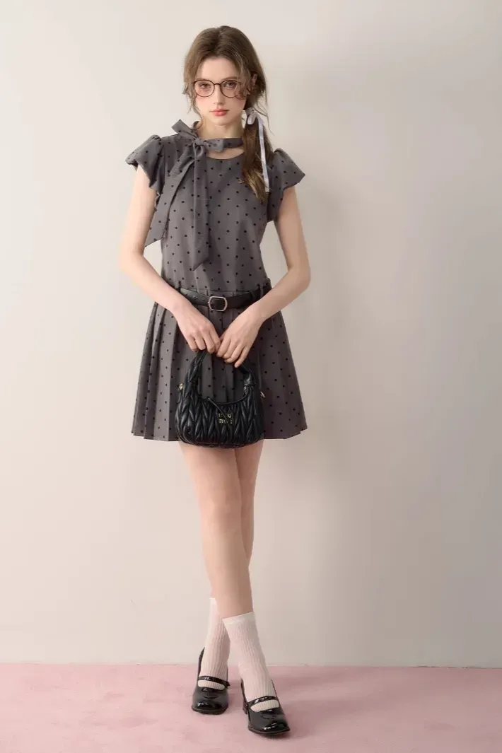 Grey Polka Dot Choker Mini Dress