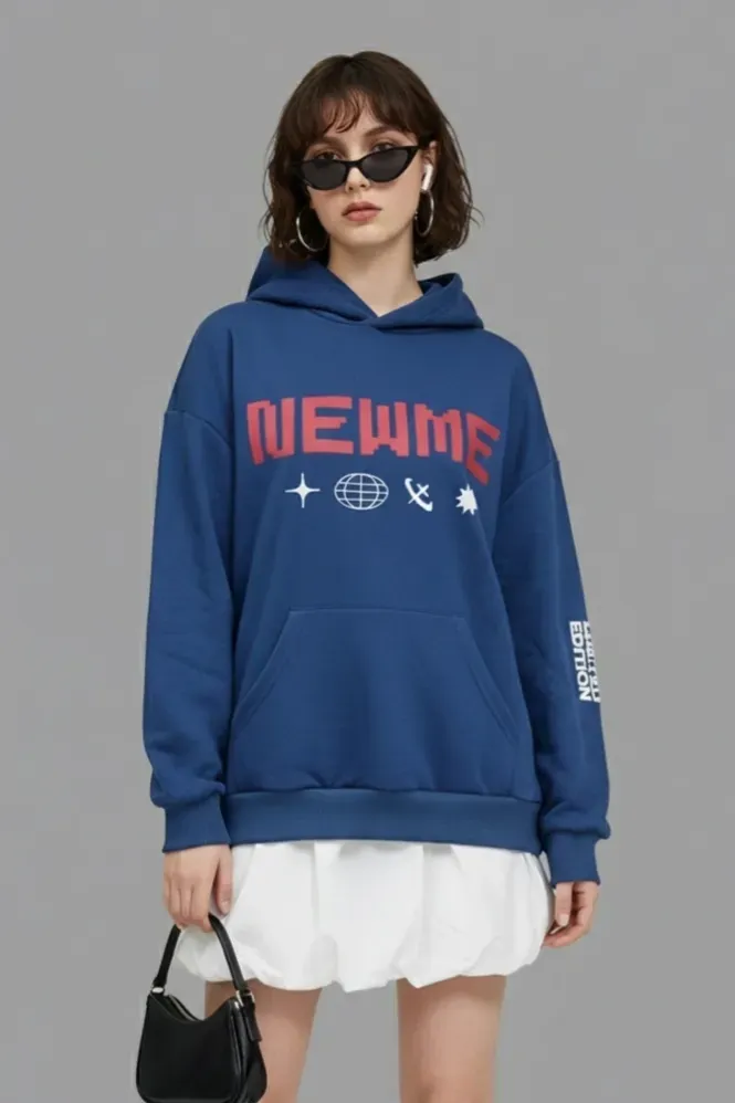 Dark Blue Graphic Hood Neck Sweatshirt - Image 1