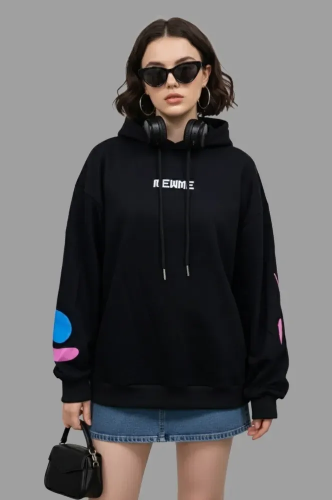 Black Graphic Hood Neck Sweatshirt - Image 1