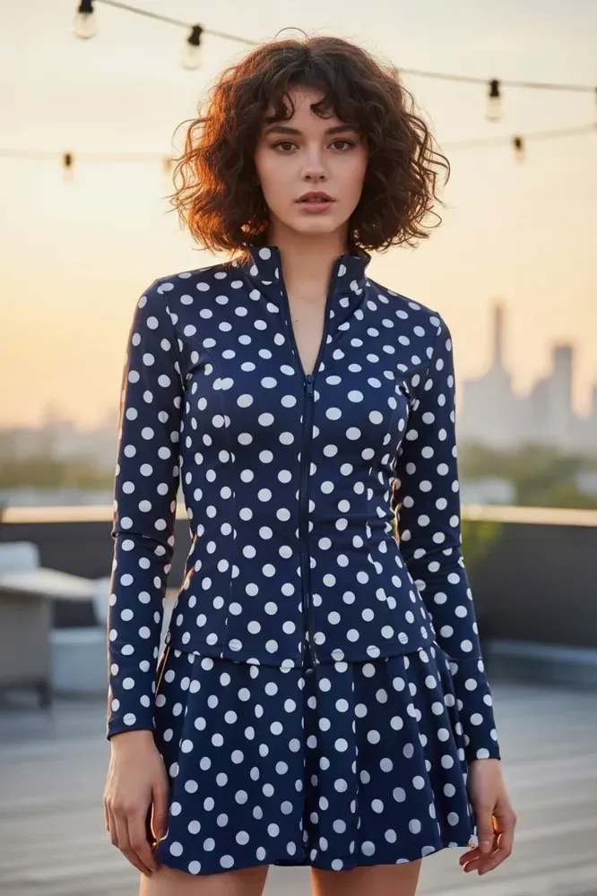 Black Polka Dots Mock Neck Coord Set - Image 1