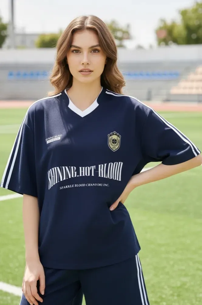 Navy Blue Oversized Typography T-Shirt - NEWME