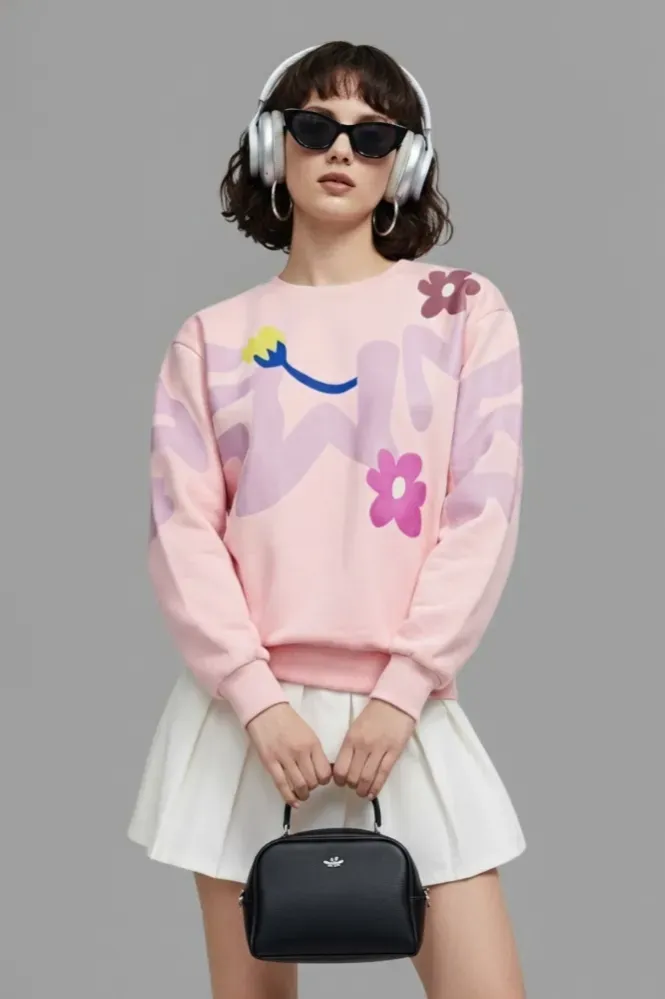 Light Pink Graphic Crew Neck Sweatshirt - Image 1