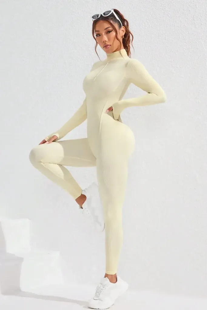 White Fitted Sports Jumpsuit - Image 1