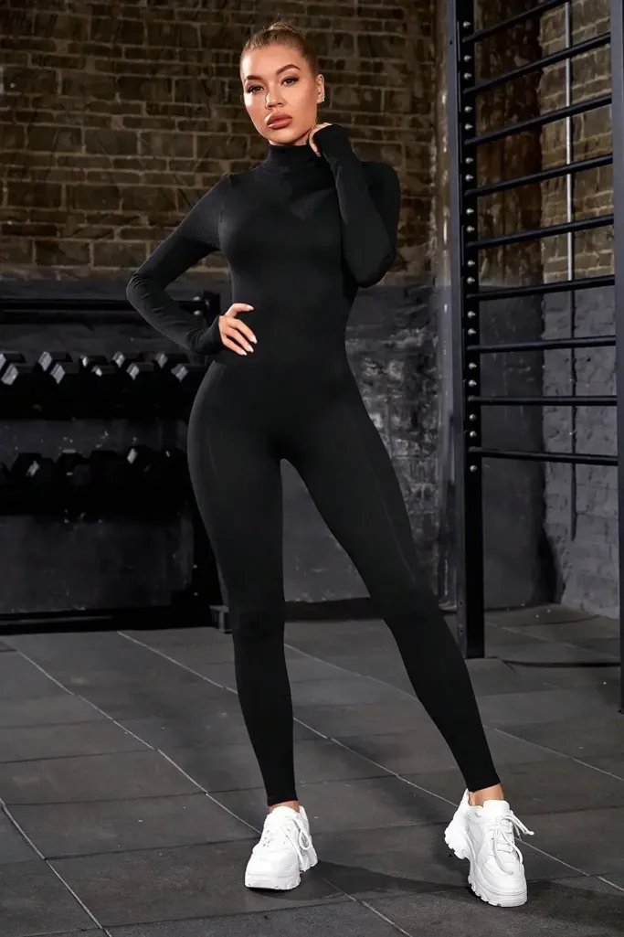 Black Fitted Sports Jumpsuit - Image 1