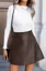 Dark Brown High-Rise Pu Skater Skirt