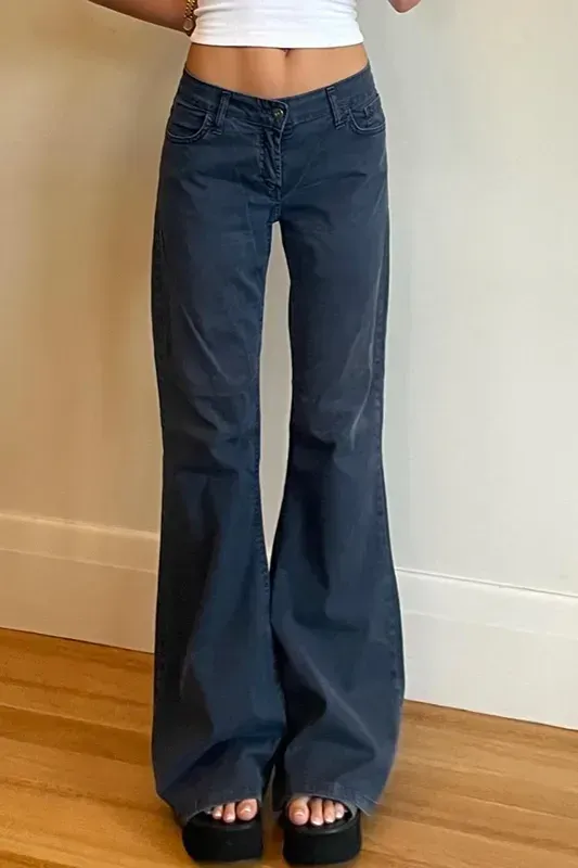 Dark Blue Low Rise Bootcut Pants - Image 1