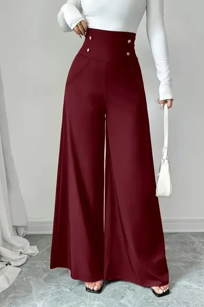 Red High Rise Wide-Leg Pants - Image 1