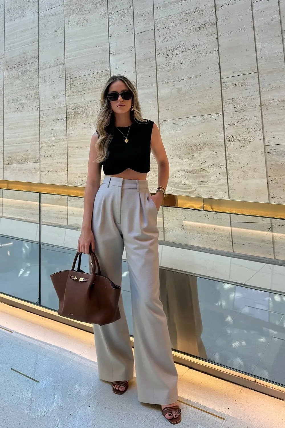 Grey High Rise Pleated Trousers - NEWME