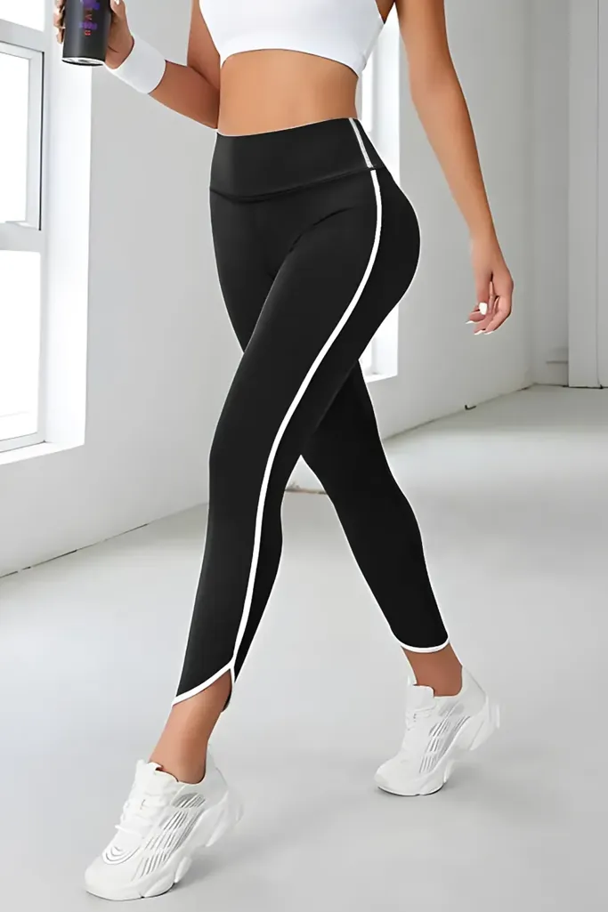 Black Striped High Rise Leggings - Image 1