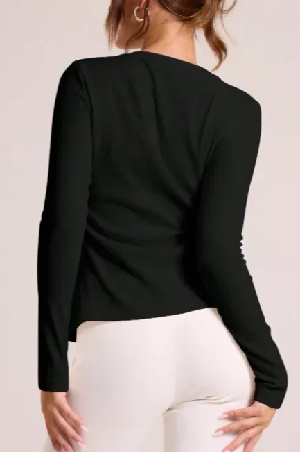 トップス LOHEN SHOULDER SLIT CUTSEW black Shirred See-Through One Shoulder Top CG426 - Acubi style | LEWKIN