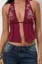 Maroon Embroidered Halter Crop Top