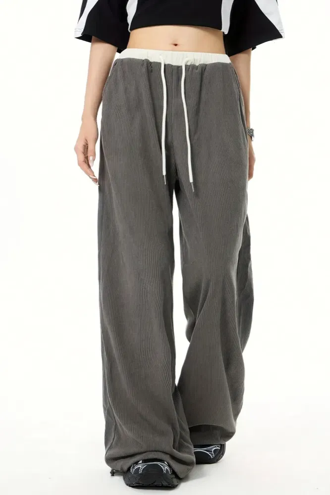 Dark Grey Loose Fit Drawstring Pants - Image 1