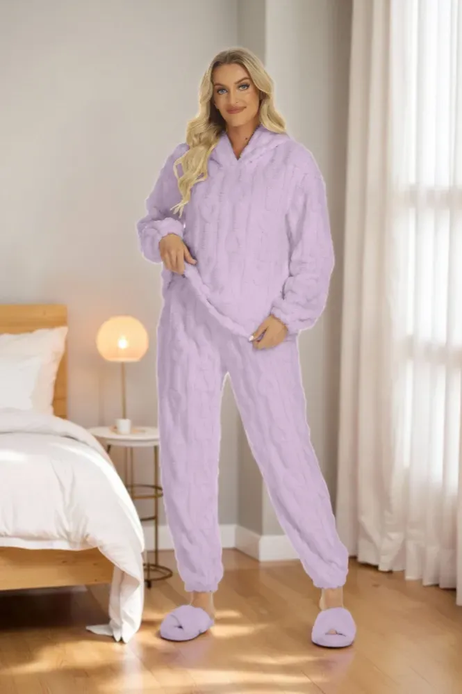 Lavender Textured Hood Neck Co-Ord Set - Image 1
