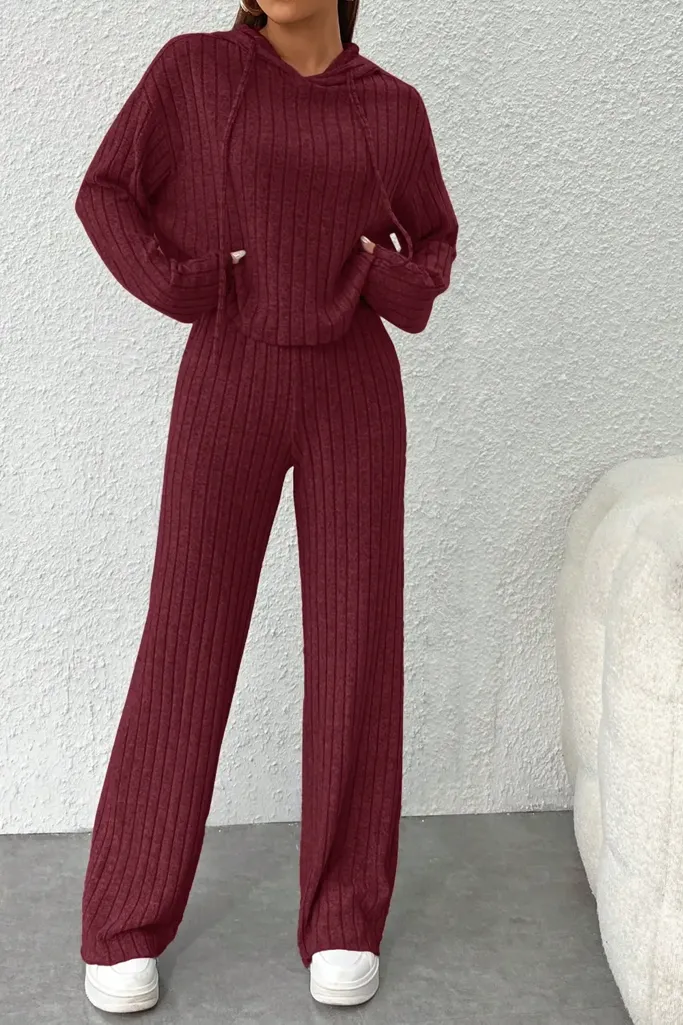 Maroon Solid Hood Neck Co-Ord Set - Image 1