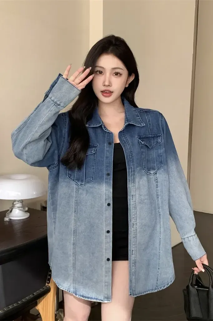 Blue Ombre Oversized Denim Jacket - Image 1