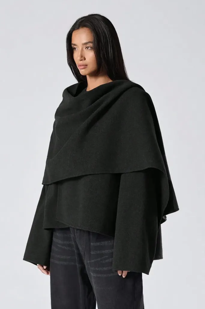Black Oversized Cowl Neck Coat - Image 1