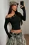 Black Solid One Shoulder Crop Top