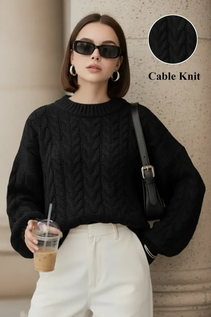 Black Oversized Crew Neck Sweater - Image 1