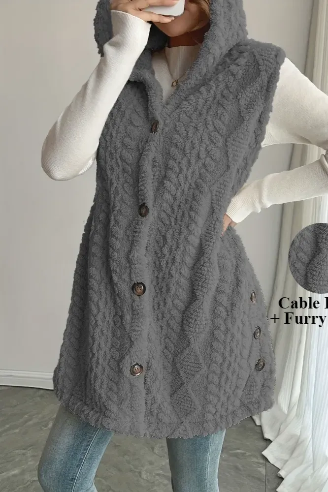 Grey Buttoned Hood Neck Cardigan - Image 1