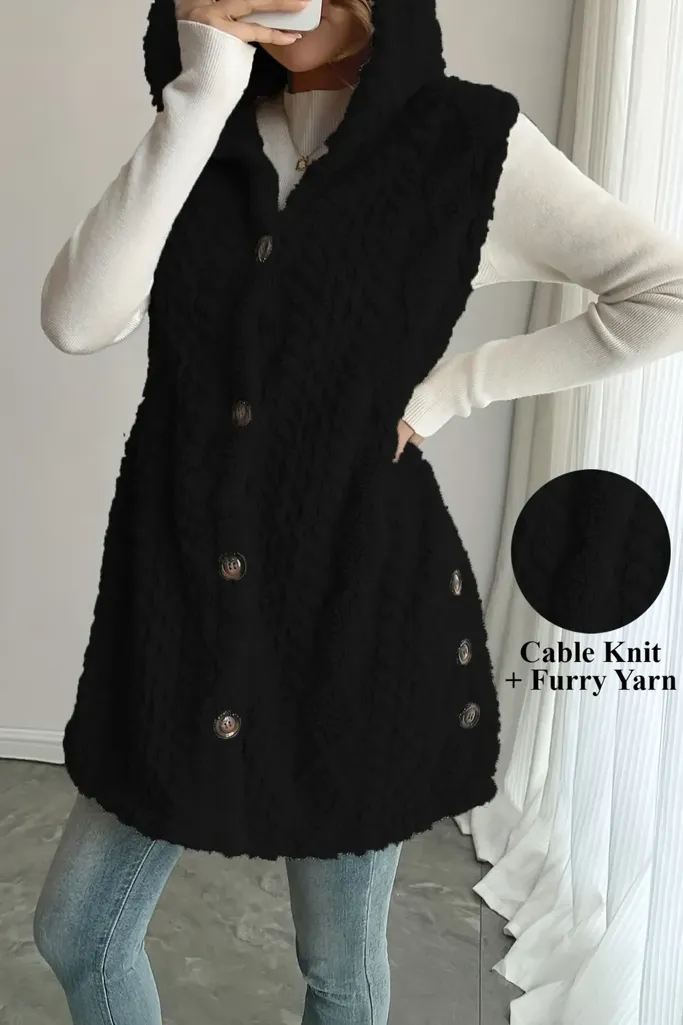 Black Hooded Fleece Cardigan - Image 1