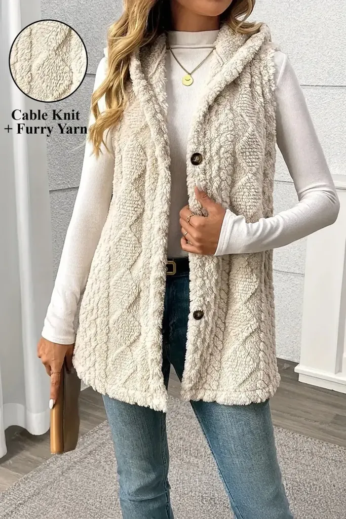 Cream Hooded Fur Cardigan - Image 1