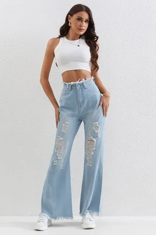 Light Blue Ripped High Rise Jeans - Image 1