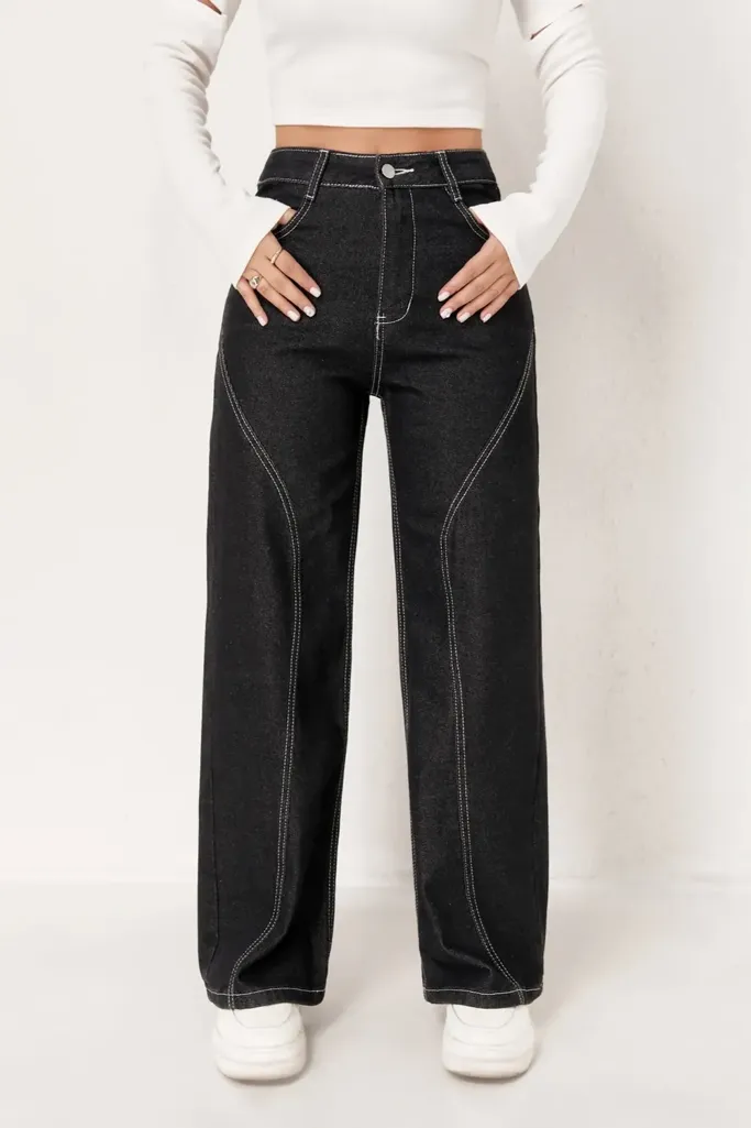 Black Wide Leg High-Rise Jeans - Image 1