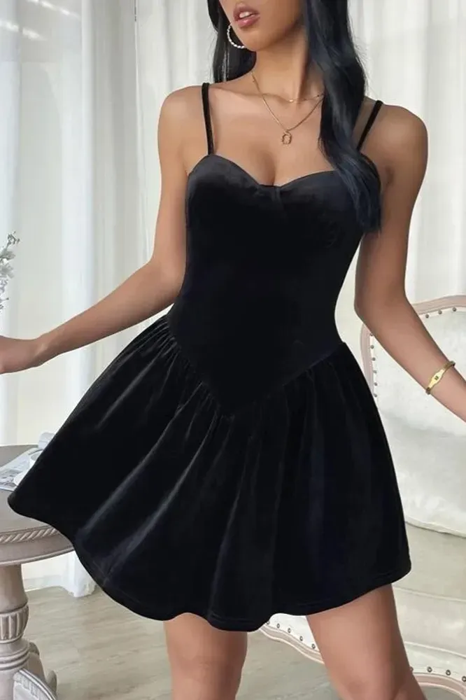 Black Sweetheart Neck Mini Dress - Image 1