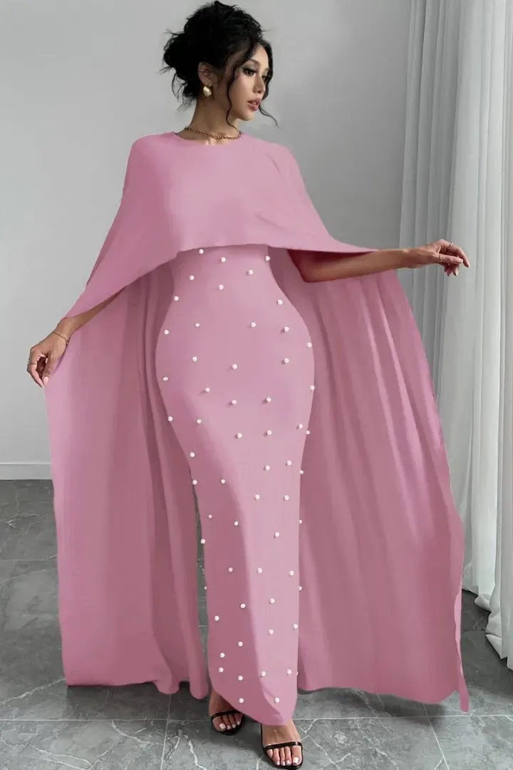 Pink Pearl-Embellished Mermaid Dress
