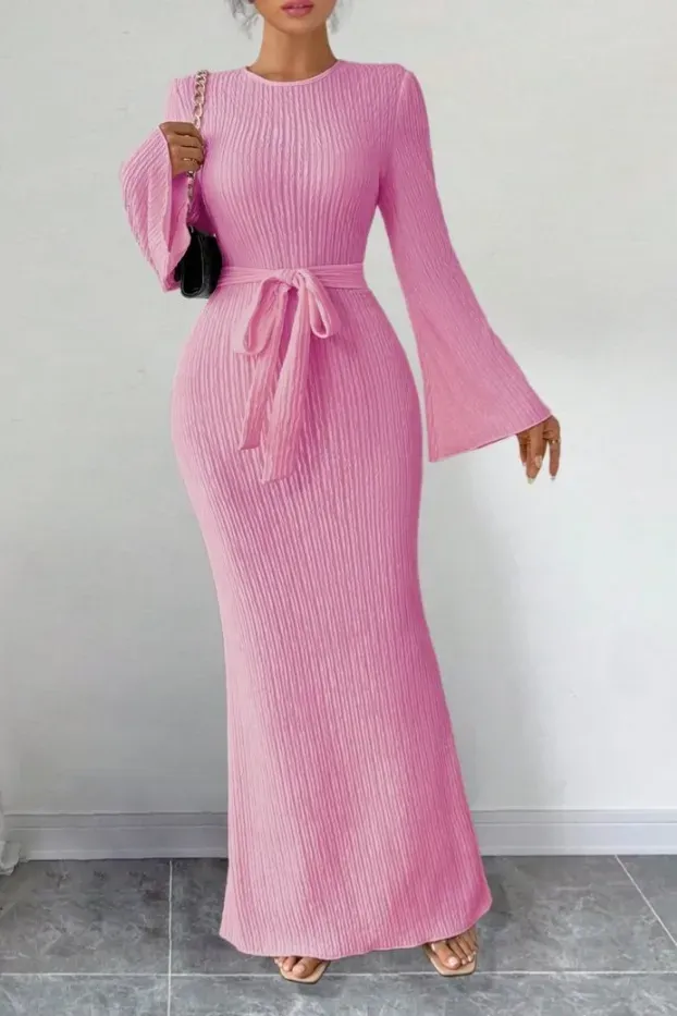 Pink Tie-Up Mermaid Maxi Dress - Image 1
