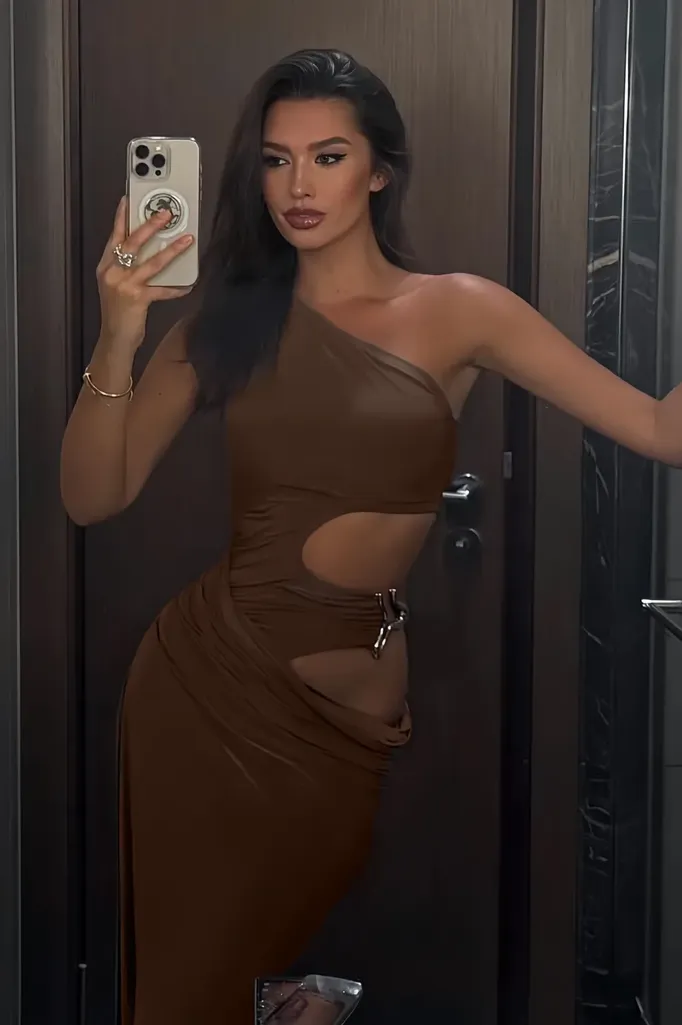 Brown One-Shoulder Cutout Maxi Dress - Image 1